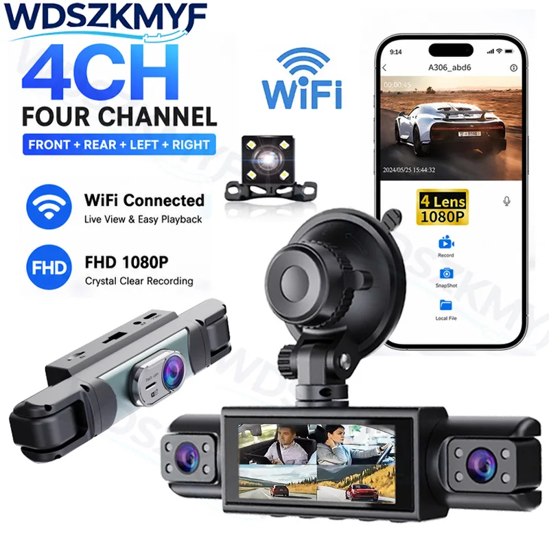 Dash Cam 3 Channel 1080P - WiFi 4 Kanallı Araç Kamerası Arka