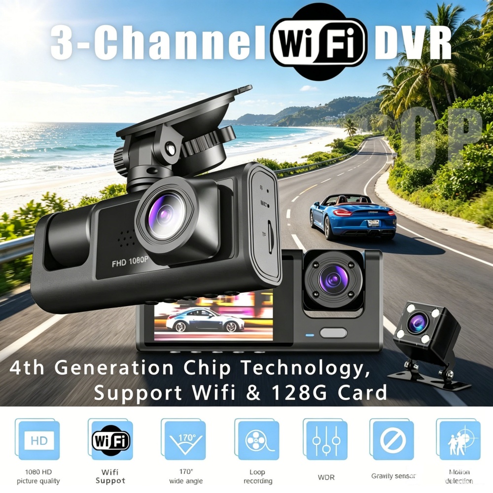 Dash Cam 3 Channel 1080P - Araç Kamerası 1080P Full HD WiFi