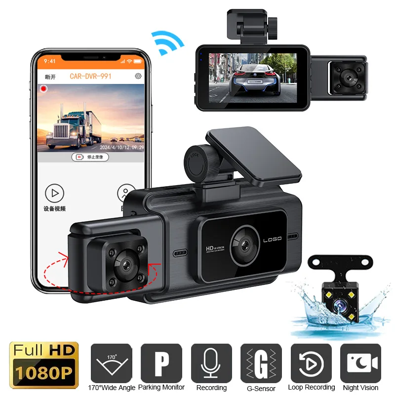 Dash Cam Night Vision Infrared - XZY Yeni 3 Lensli WiFi HD