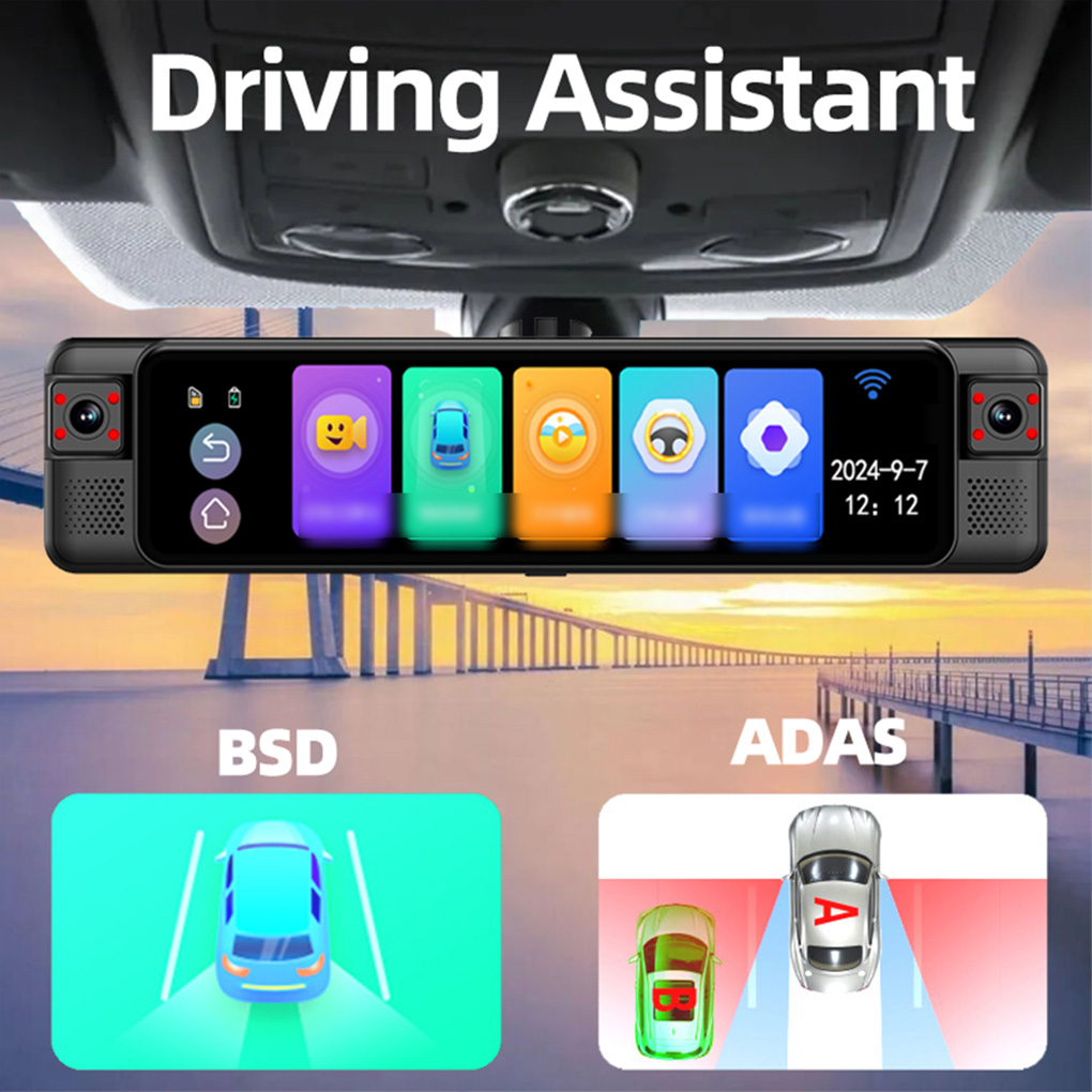 Dash Cam Rear View Mirror 12 Inch - 12 İnç Dokunmatik Araba DVR 4