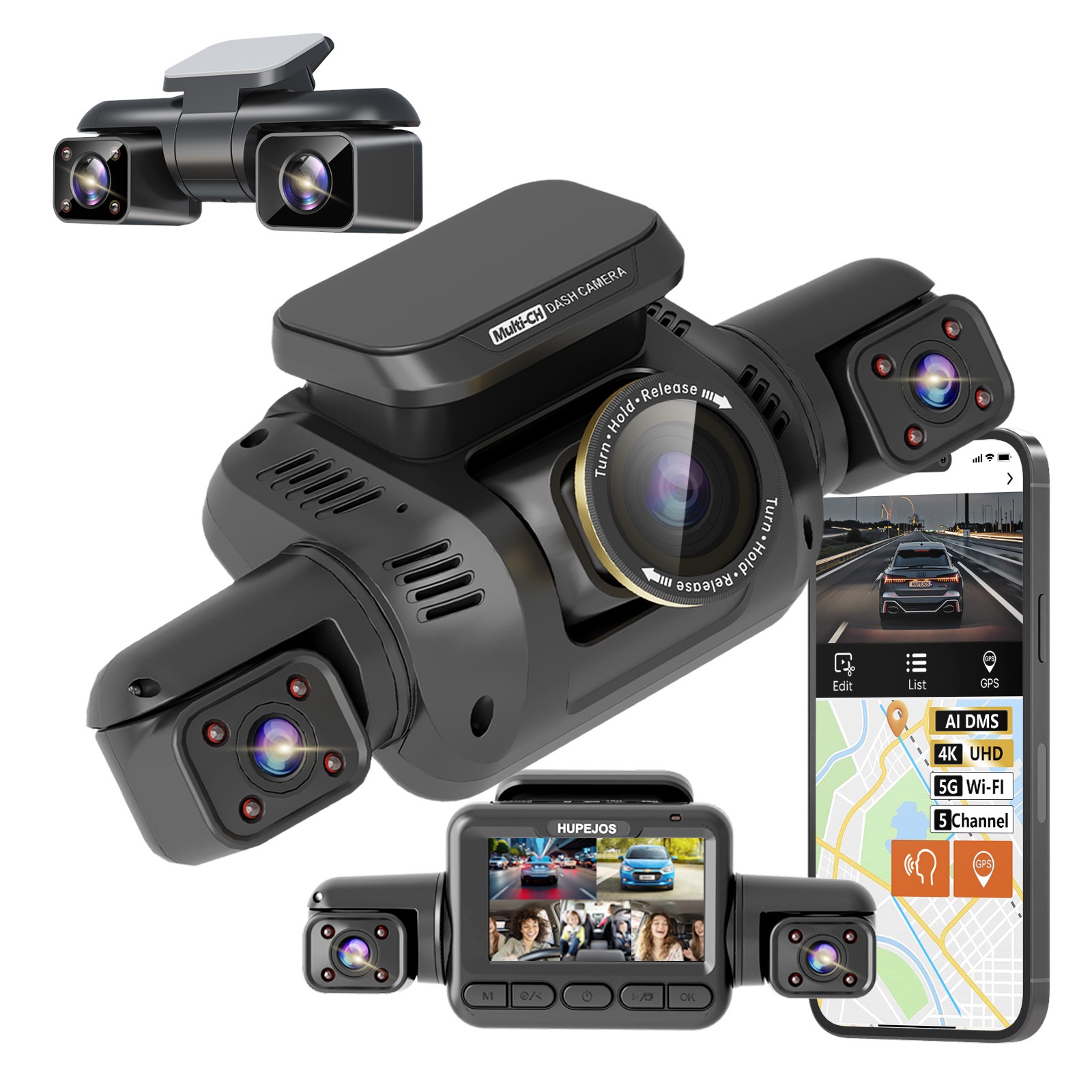 Dash Cam Front And Rear 4K - 5 Kanallı Ön Arka Sol Sağ