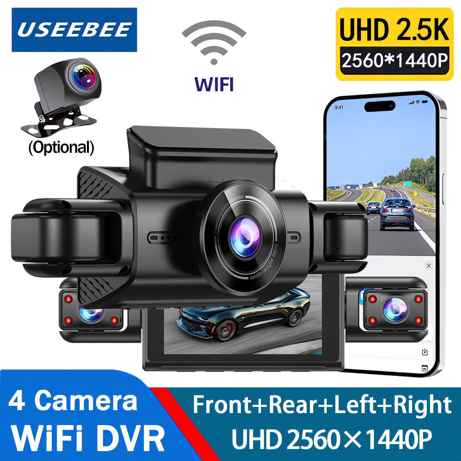 Dash Cam 360 Degree Panoramic - 360 Derece 4 Kameralı Araç Kamerası