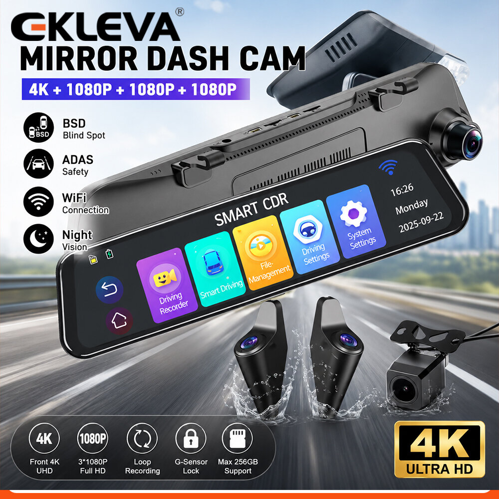 Dash Cam Rear View Mirror 12 Inch - EKLEVA 12 İnç 4K Süper HD