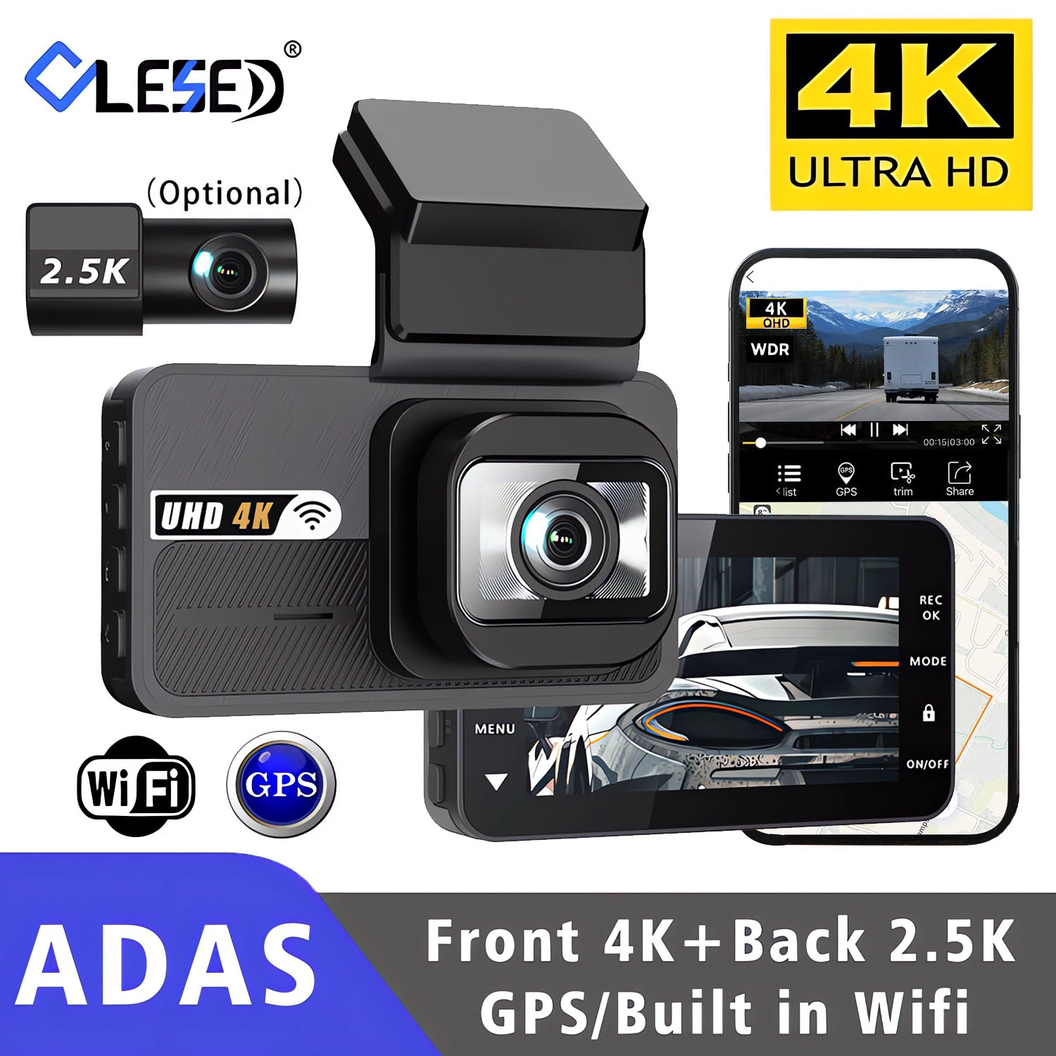 Dash Cam 4K Sony Starvis - 4K+2.5K Araç Kamerası WIFI ADAS GPS