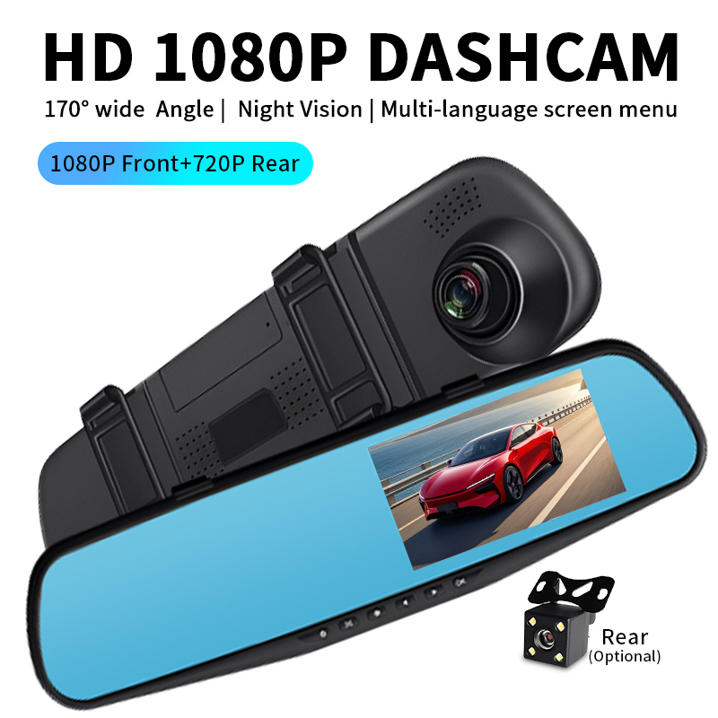 Dash Cam 3 Channel 1080P - 4,5 İnç Aynalı Ekranlı Araç İçi