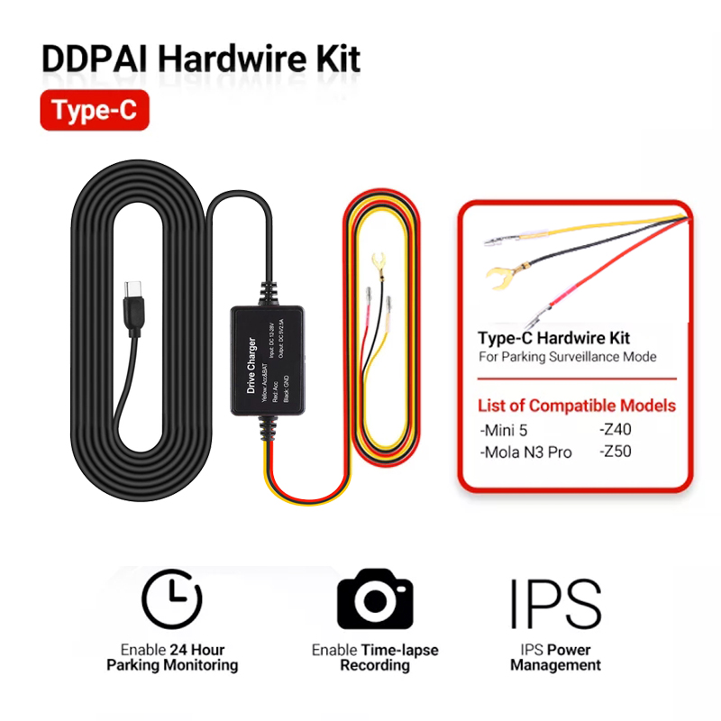 Dash Cam Hardwire Kit - DDPAI Mini 5 12/24 V Tip-c