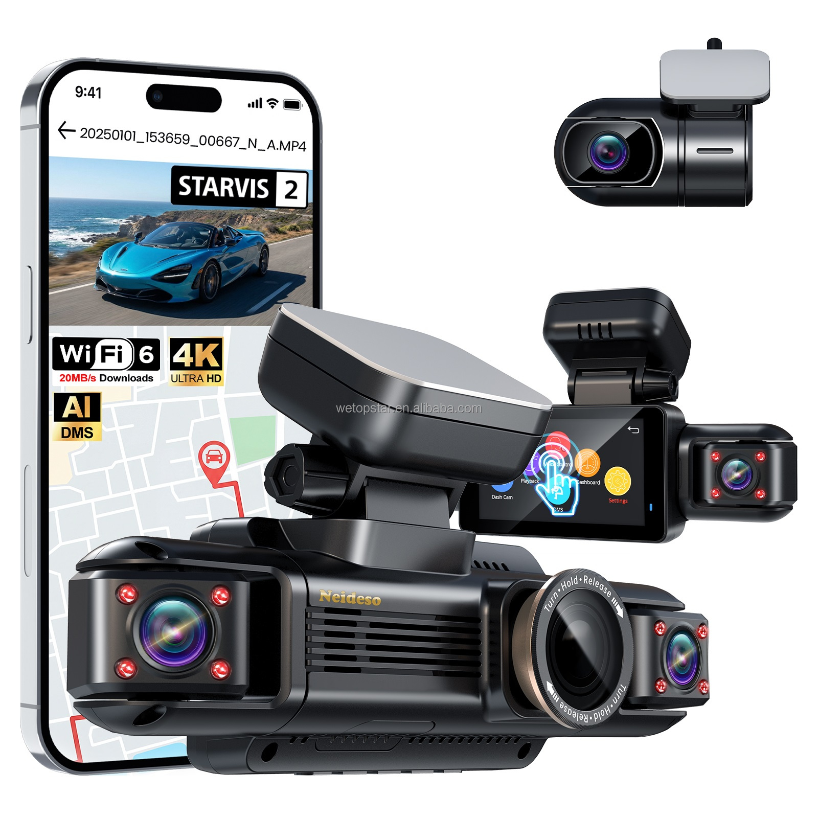 Dash Cam 3 Channel 1080P - STARVIS 2 Araç Kamerası 3 İnç