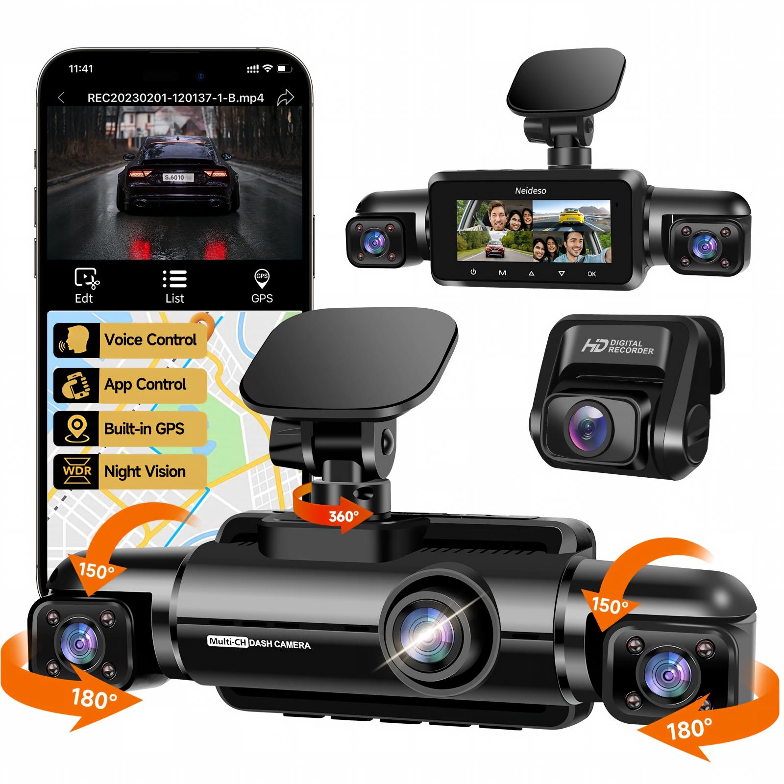 Dash Cam 3 Channel 1080P - HUPEJOS V60-4CH 4K+1080P Araç İçi Kamera,