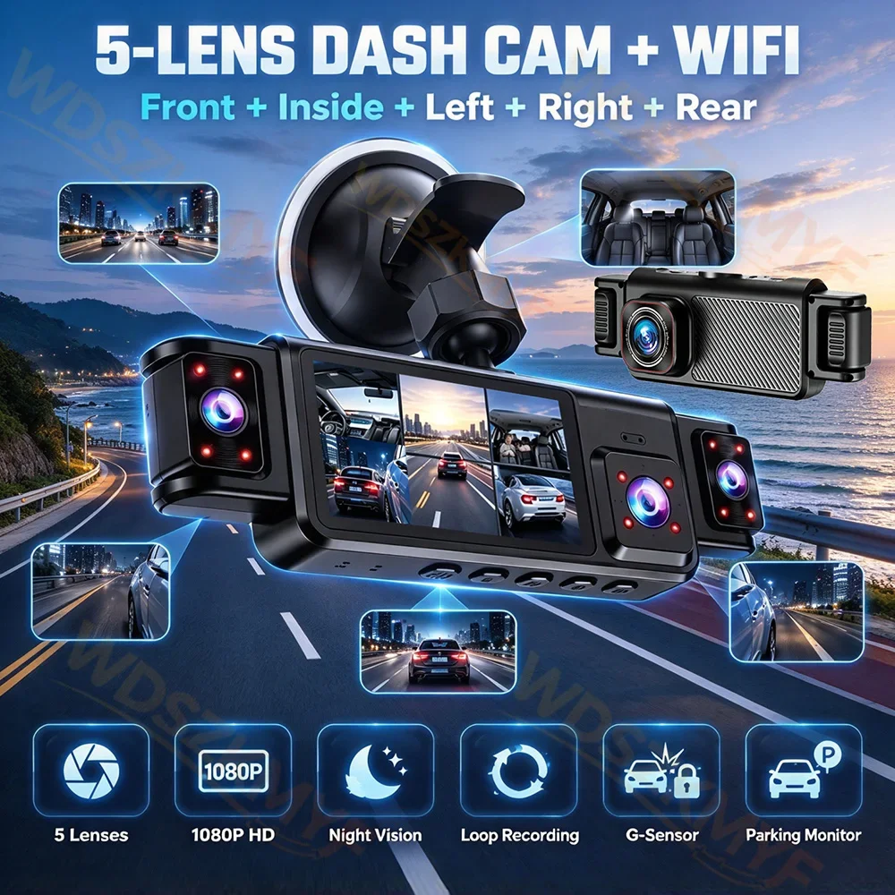 Yeni 360 °   Araba DVR 5 Kanal - Dash Cam Mirror Backup Camera incelemesi ve fiyatı