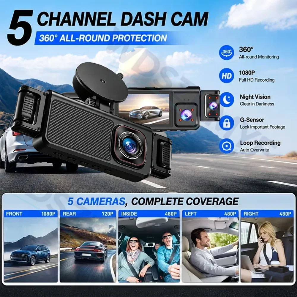 Yeni 360 °   Araba DVR 5 Kanal - Dash Cam Mirror Backup Camera incelemesi ve fiyatı