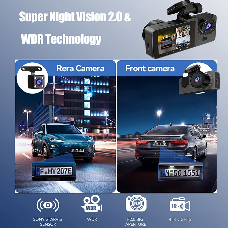 Araba DVR 2/3 Kanal Araç Kamer - Dash Cam 3 Channel 1080P incelemesi ve fiyatı