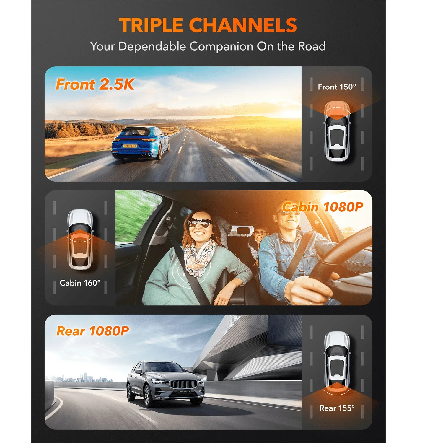 WOLFBOX I07 Araç Kamerası 3 Ka - Dash Cam 3 Channel 1080P incelemesi ve fiyatı