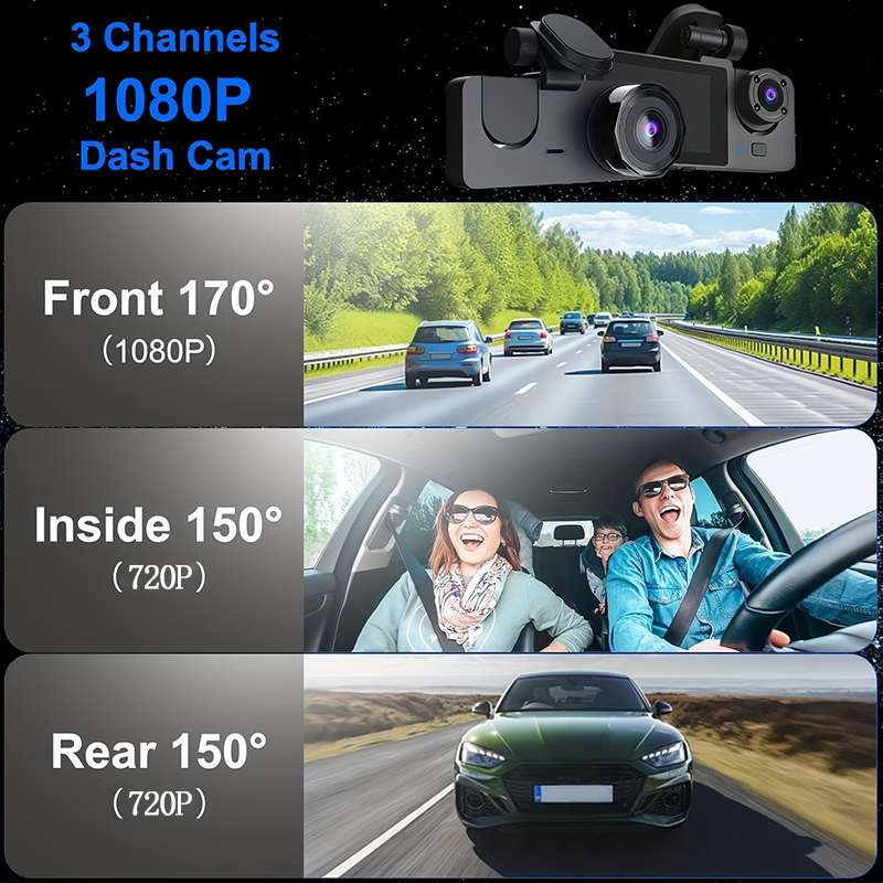 Üçlü Lens WiFi Dashcam 2/3 Kan - Dash Cam 3 Channel 1080P incelemesi ve fiyatı