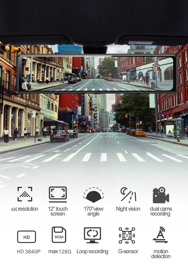 12 İnç Dokunmatik Ekran Çift K - Dual Dash Cam With Gps Wifi incelemesi ve fiyatı