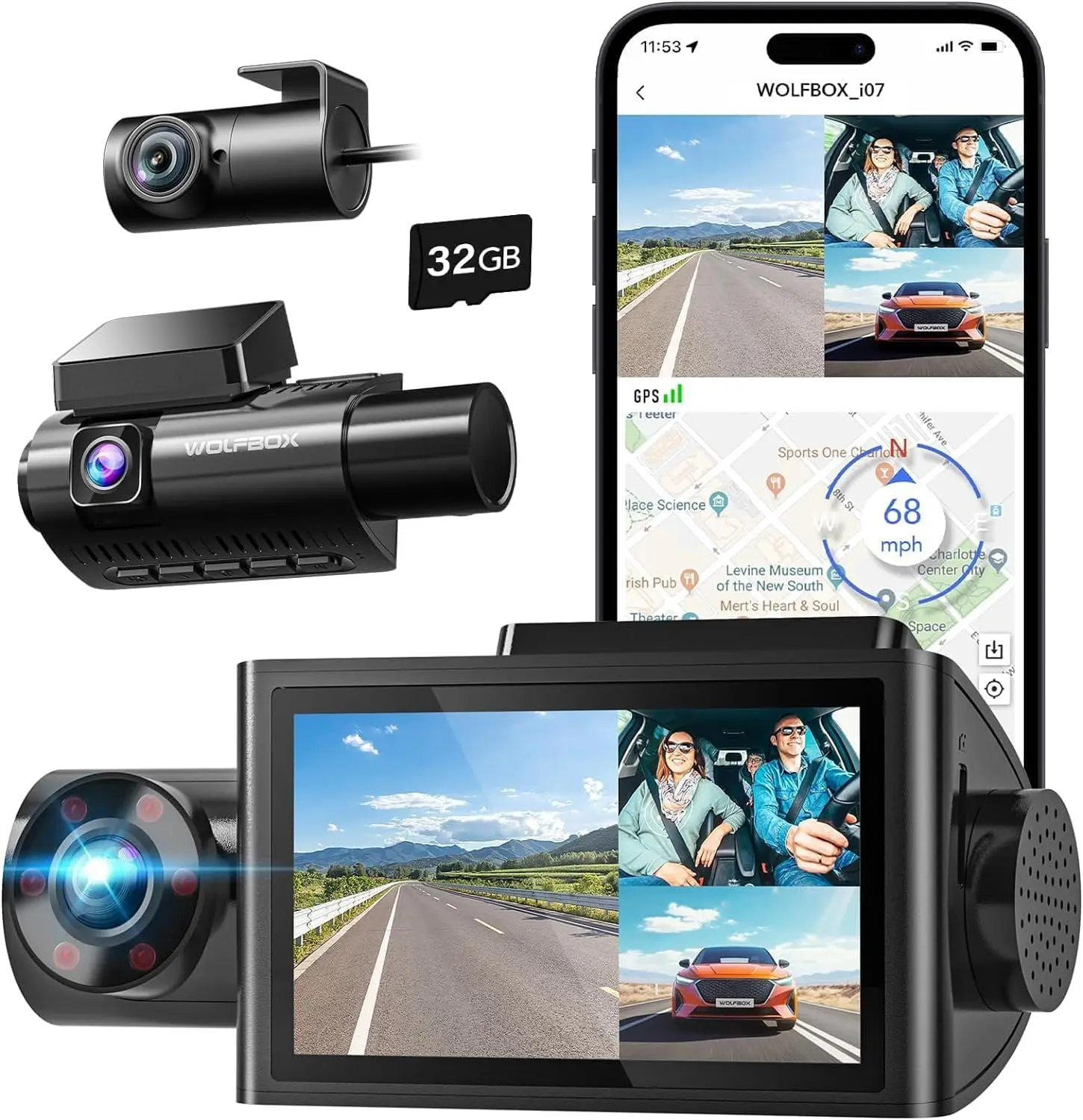 Wolfbox I07 4K Ön ve İç Kamera - Dash Cam 3 Channel 1080P incelemesi ve fiyatı
