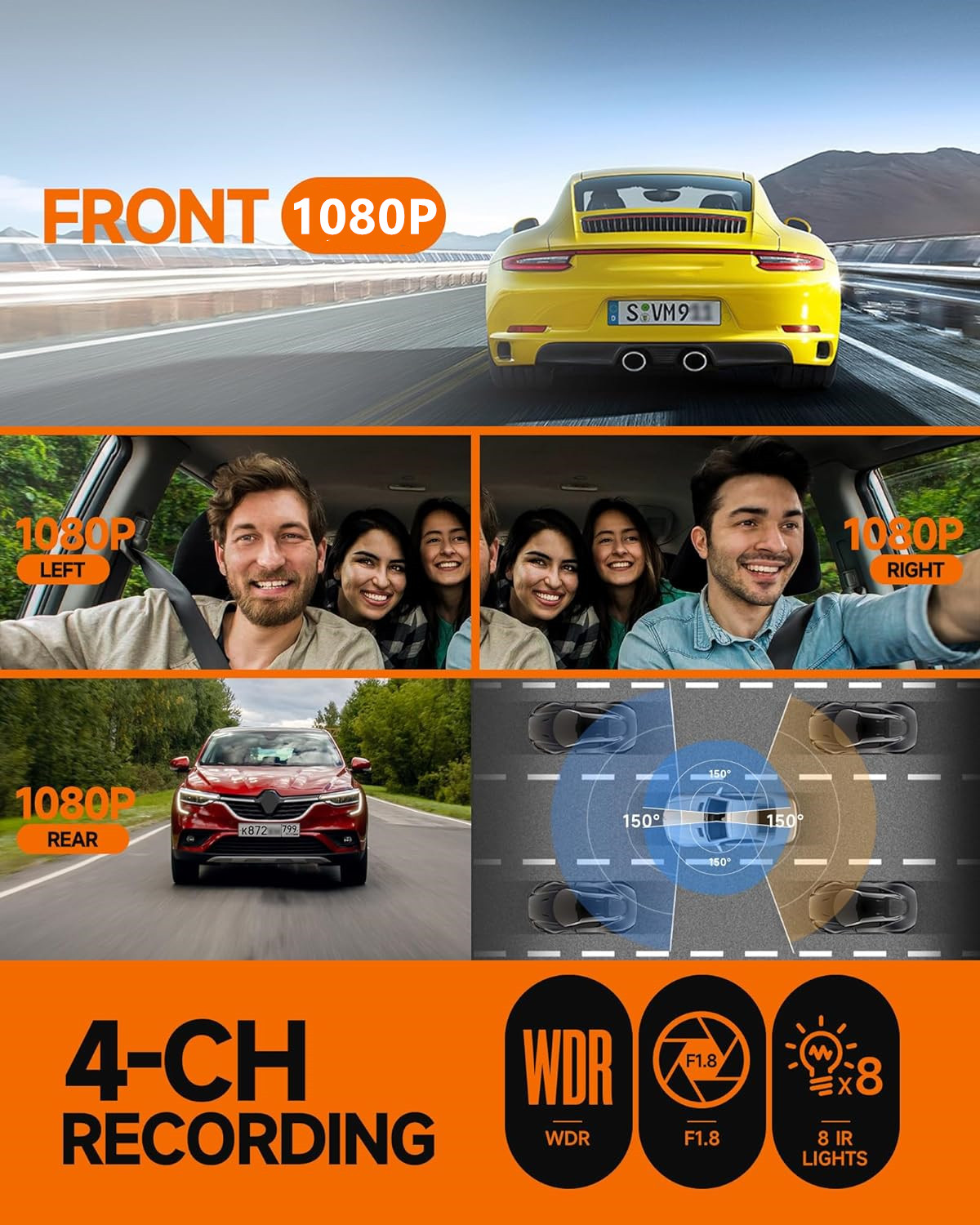 360 ° Panorama Araç Kamerası 4 - Dash Cam Night Vision Infrared incelemesi ve fiyatı
