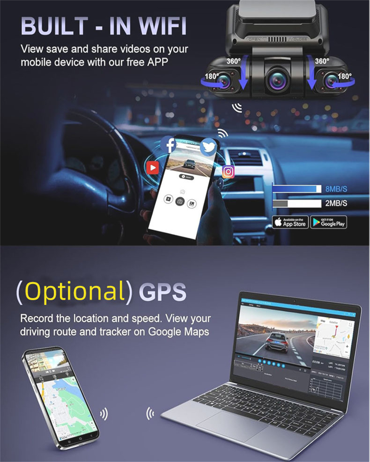 360 ° Panorama Araç Kamerası 4 - Dash Cam Night Vision Infrared incelemesi ve fiyatı